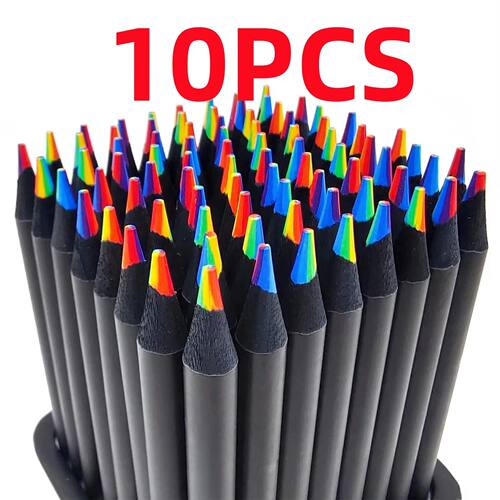 10PCS Rainbow Pencil Colorful Pencil 7-Color Wood Colorful B
