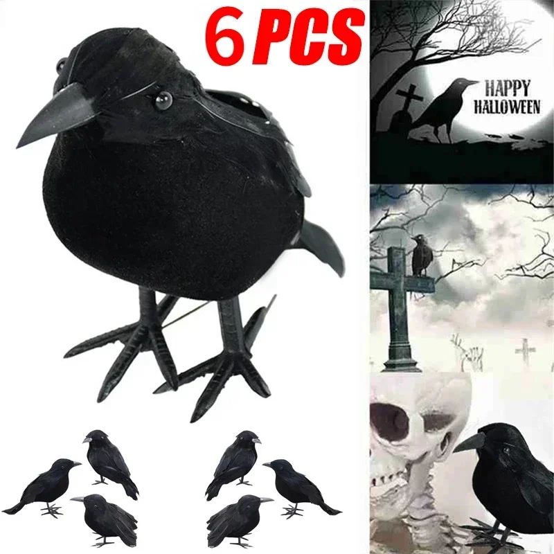 Realistic Artificial Crows Party Ornament Halloween Decorati
