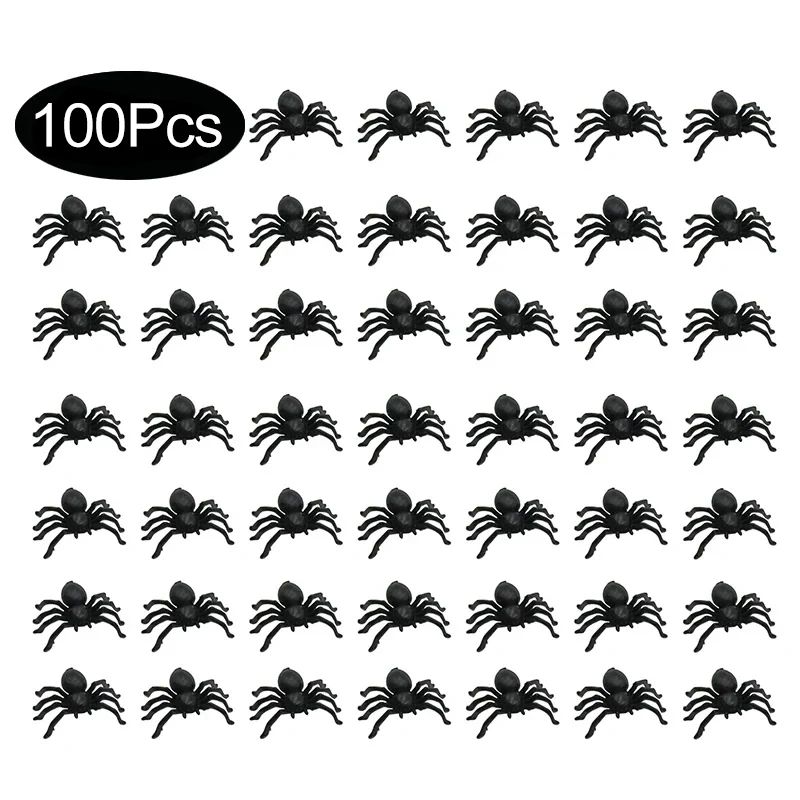 50/100pcs Halloween Black Spiders Small Luminous Plastic Spi