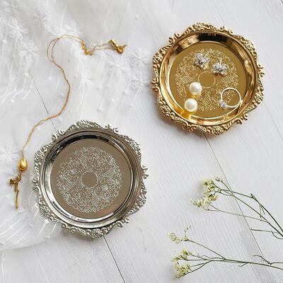 Metal Shell Storage Tray Round Glass Plate Jewelry Dish Earr