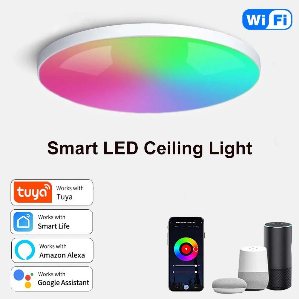 Tuya Smart WiFi Ceiling Light AC 220V 24W RGBCW Ambient Lamp