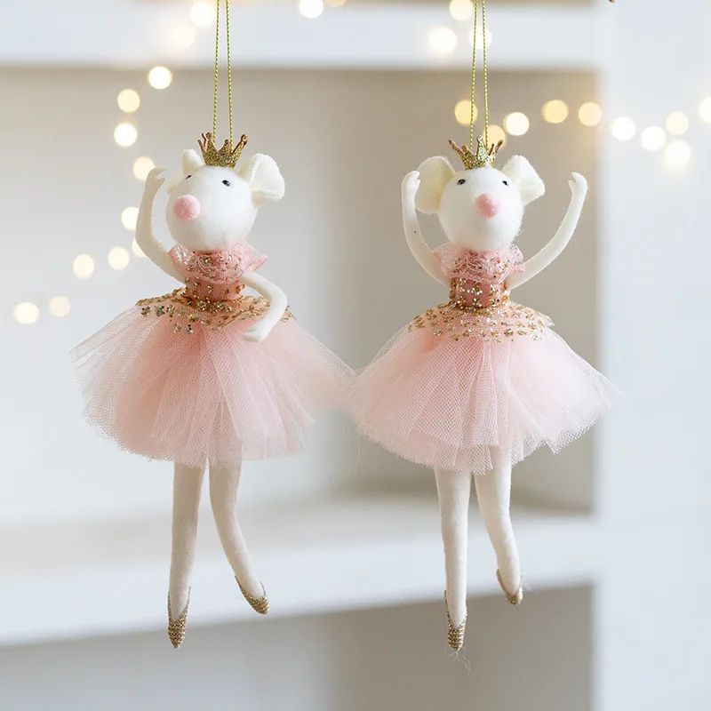 Cute pink mesh skirt golden crown ballet mouse pendant creat