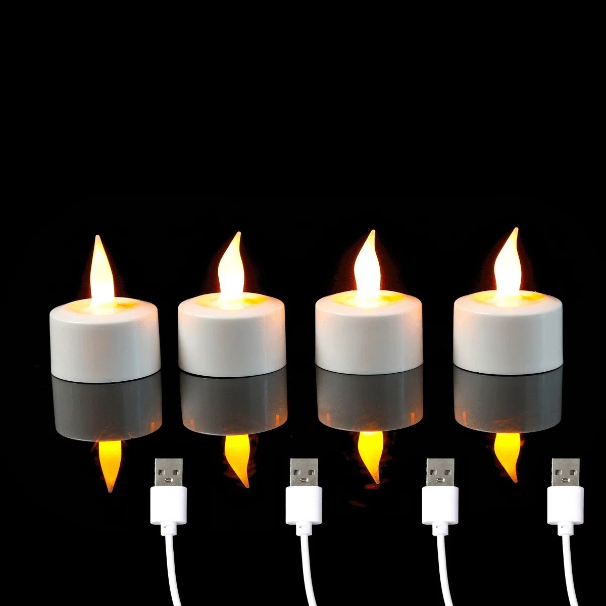 1/2/3/4 Pieces Yellow Light LED Candles With USB Charge,Flam