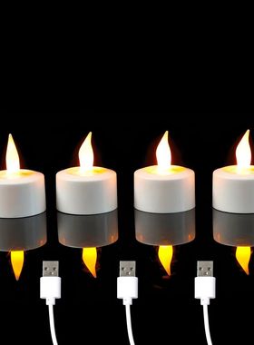 1/2/3/4 Pieces Yellow Light LED Candles With USB Charge,Flam