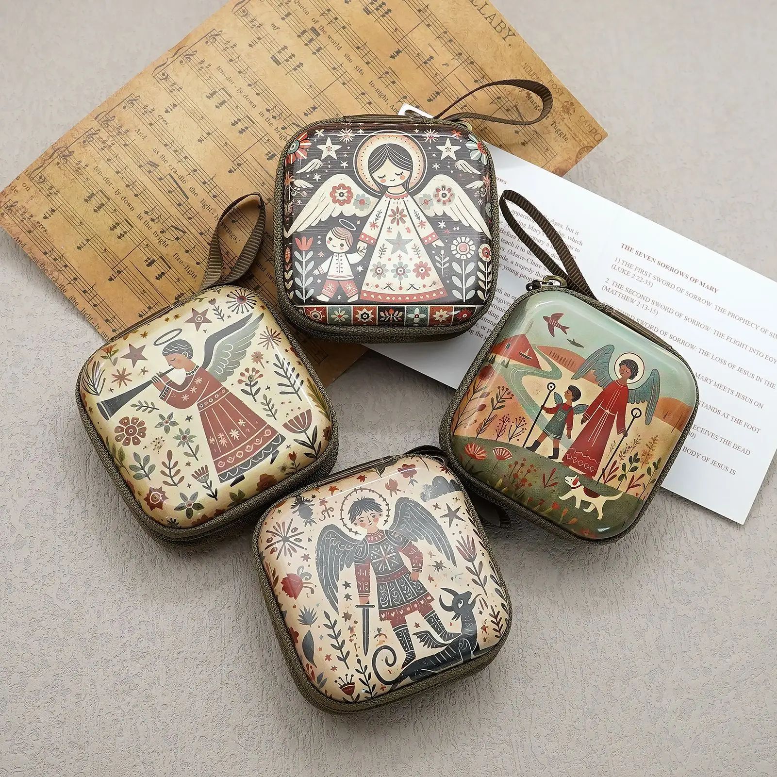 7x7cm Virgin Mary Rosary Bag  Prayer Beads Storage Box Coin