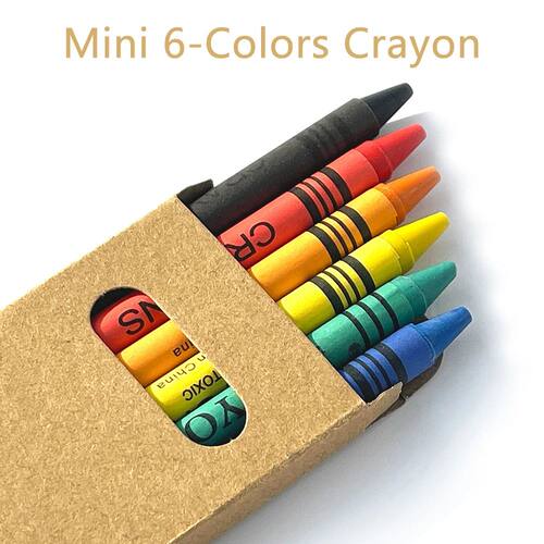 Mini 6-Colors Crayon Portable Set, Kraft Paper Box, Children