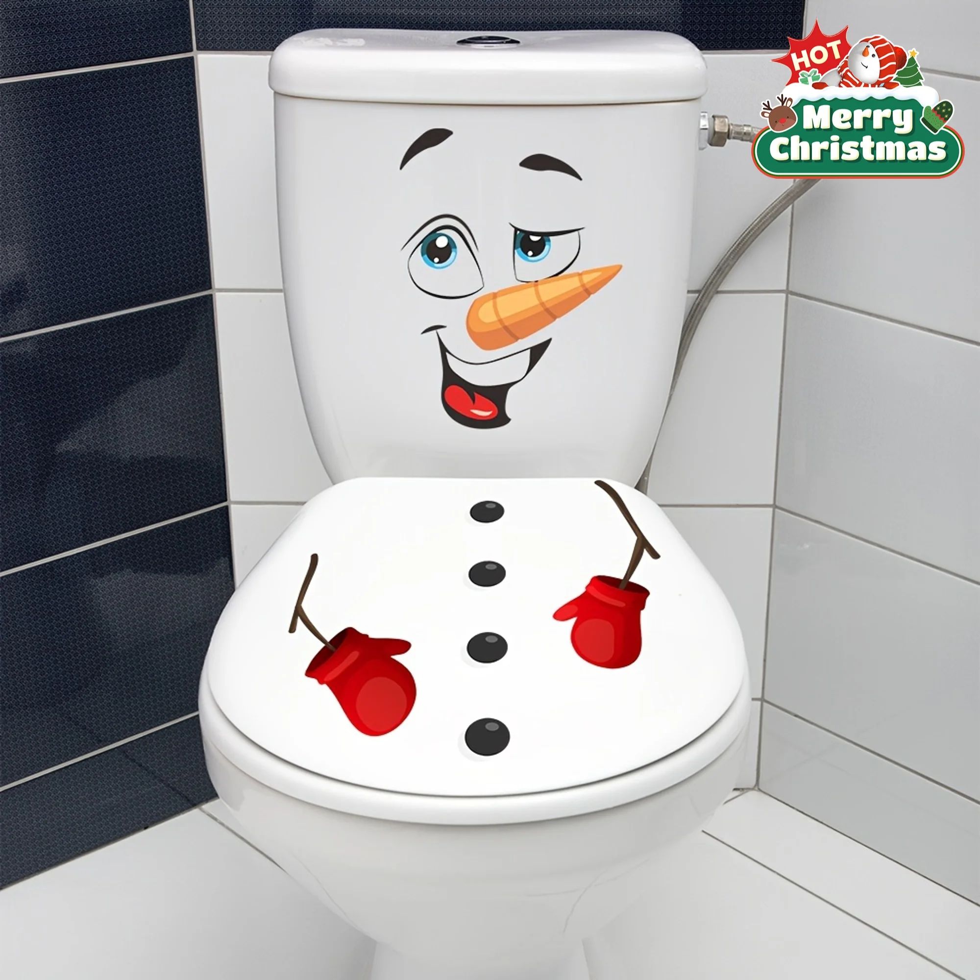 Christmas Snowman Toilet Lid Decal - Waterproof, Self-Adhesi