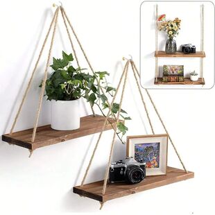 1PC Wooden Swing Hanging Hemp Rope Wall Shelve Mounted Float