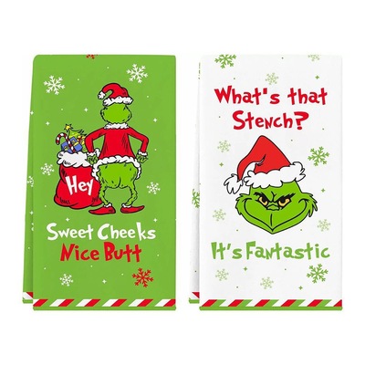 Christmas Green Grinch Towel Kitchen Suction Towel Face Towe