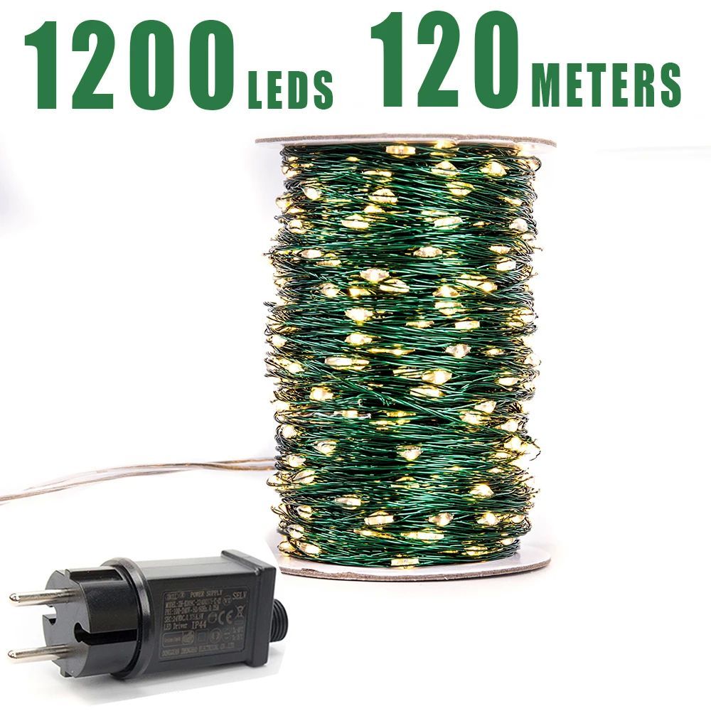 Green Cable 1000 LED String Lights 100m Christmas Fairy Ligh