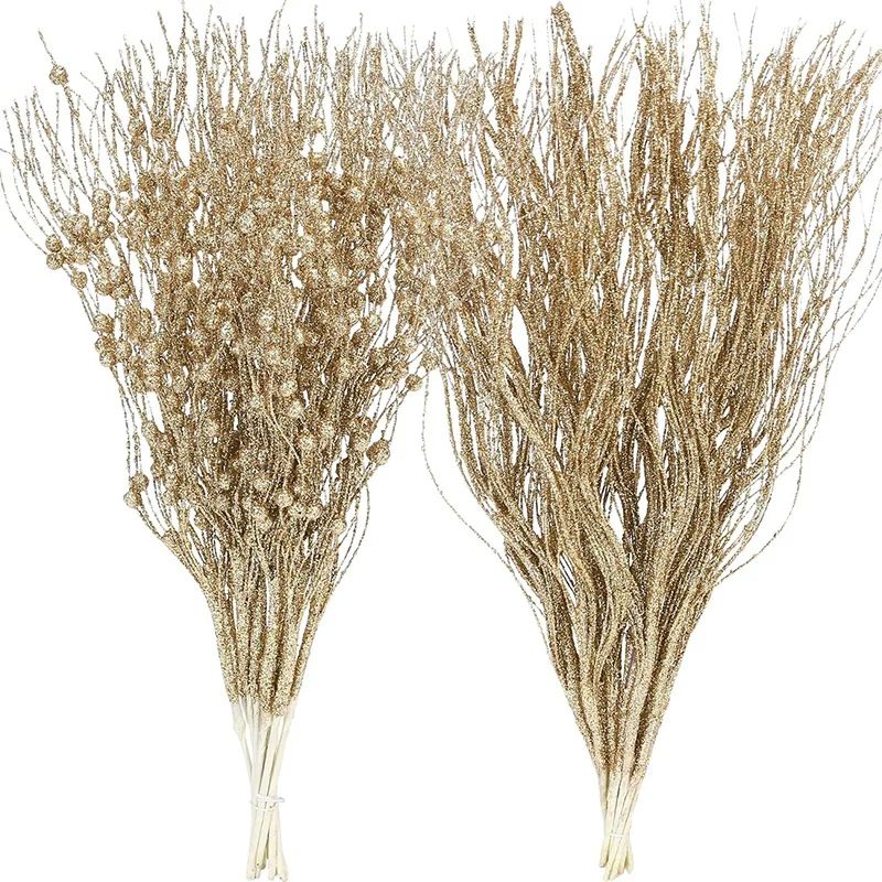 2/4Pcs 42cm Glitter Berry Stem Ornaments Artificial Shiny Br