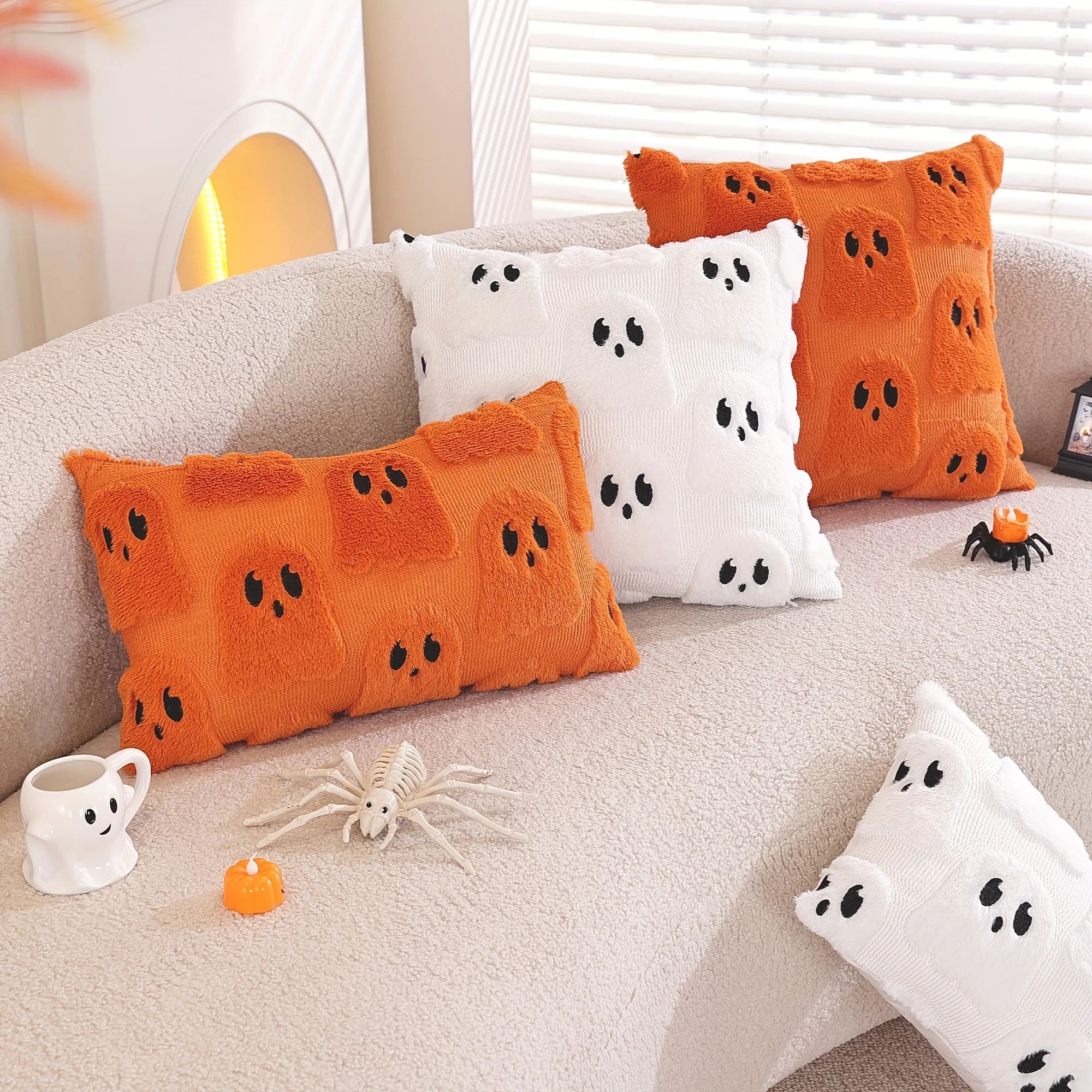 Adorable Ghost Pillow Cover - Polyester, Halloween-Themed, S