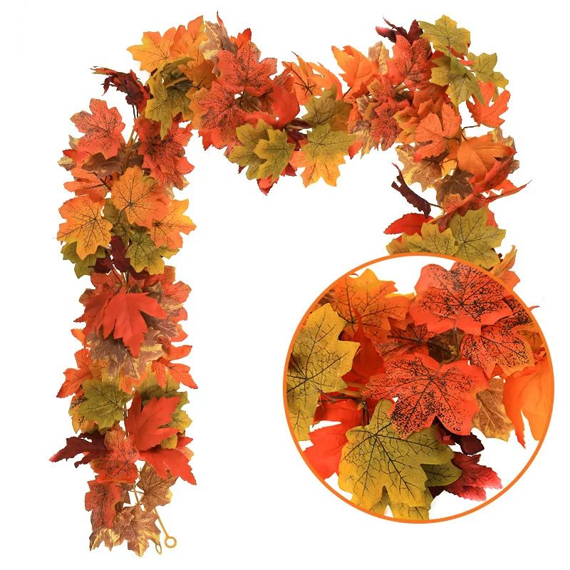 2M Artificial Maple Leaf Garland Fake Fallen Leaves Autumn D