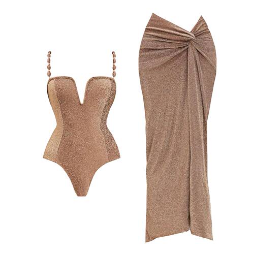 3Pcs Push Up Swimsuit With Long Skirt Sexy Women Swimwear Fe