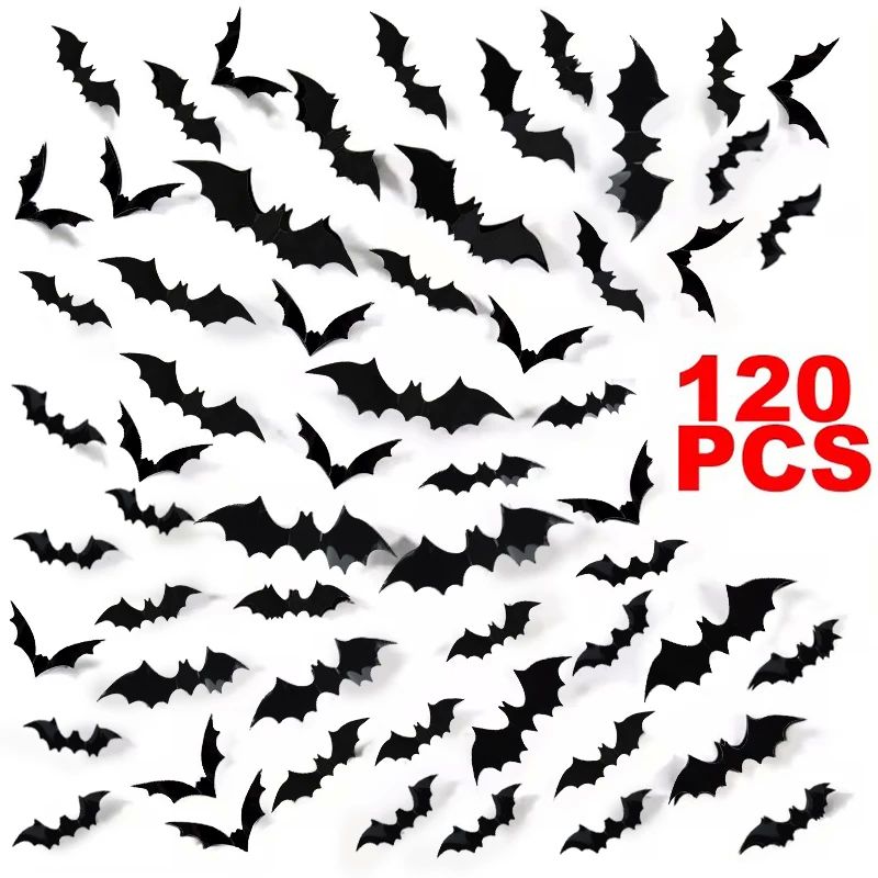 12-120Pcs 3D Black Bat Wall Stickers For Halloween Party Hom