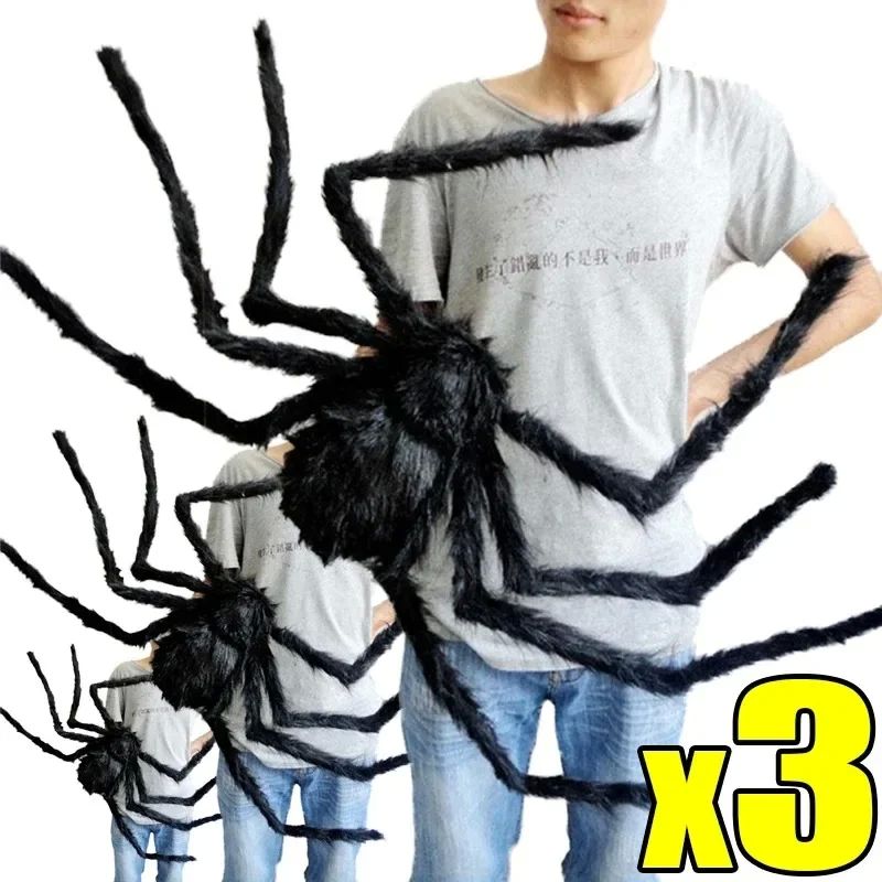 1/3pcs Giant Black Plush Spider Halloween Decorations Outdoo