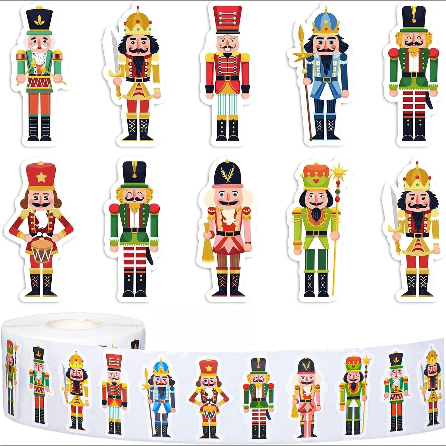 1000pcs(1 Roll) Christmas Nutcracker Sticker Roll Christmas