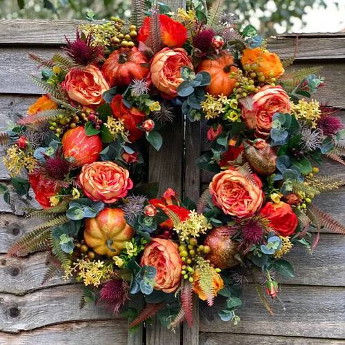 50cm Halloween Artificial Wreath Front Door Fall Wreath Gree