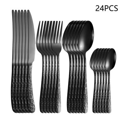 4/6/16/24pcs Black stainless steel cutlery knife, fork and s