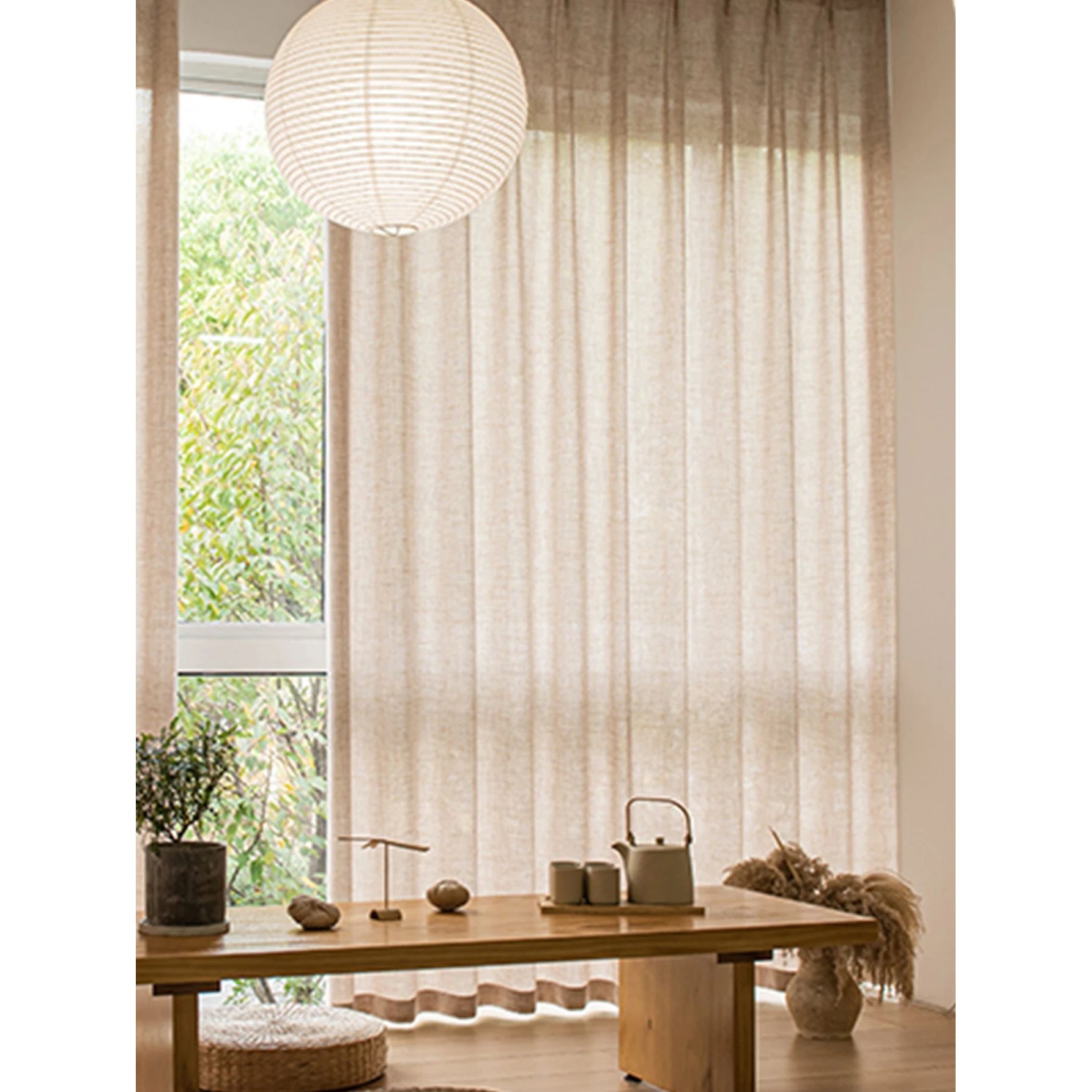 New Korean Style quality Solid Voile Beige Linen Sheer Curta