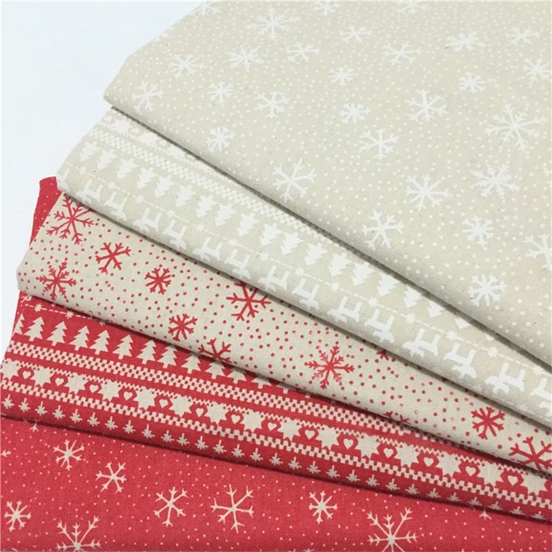 1/3/5M Linen Fabric Christmas Decoration White Snowflake Red