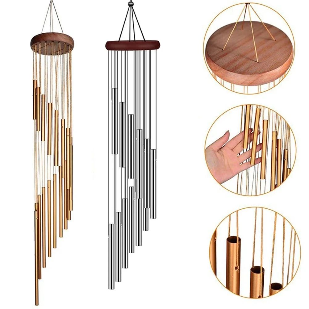 1piece 12 Tubes Aluminum Alloy Wind Chimes with Hook Gold/si