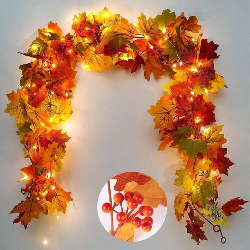 1PC Fall Garland Decorations With Maple Leaves And Fruits Ha