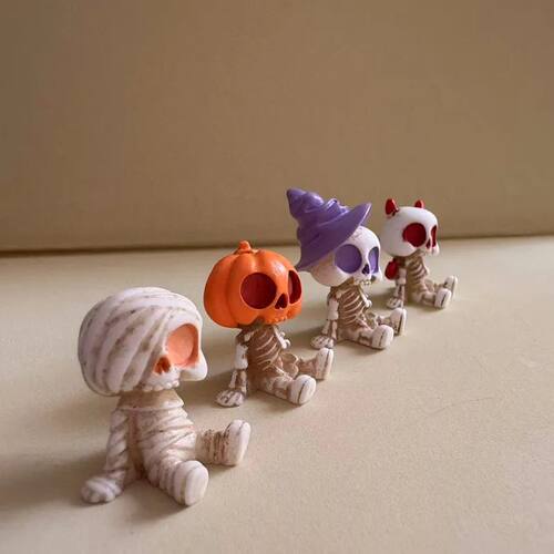 4Pcs Halloween Mini Figurines Set, Spooky Resin Decor with P