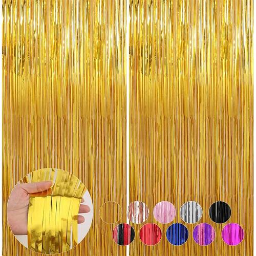 2Meters Party Backdrop Curta Glitter Gold Tel Fringe Foil Cu