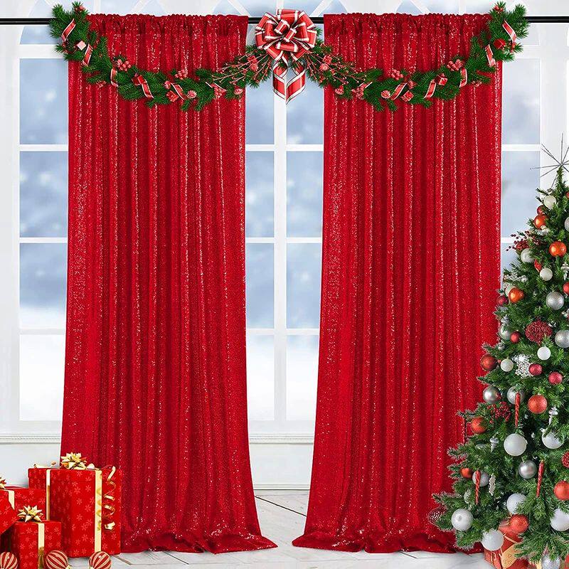 Red Sequin Backdrop Curta Christmas Halloween Birthday Party