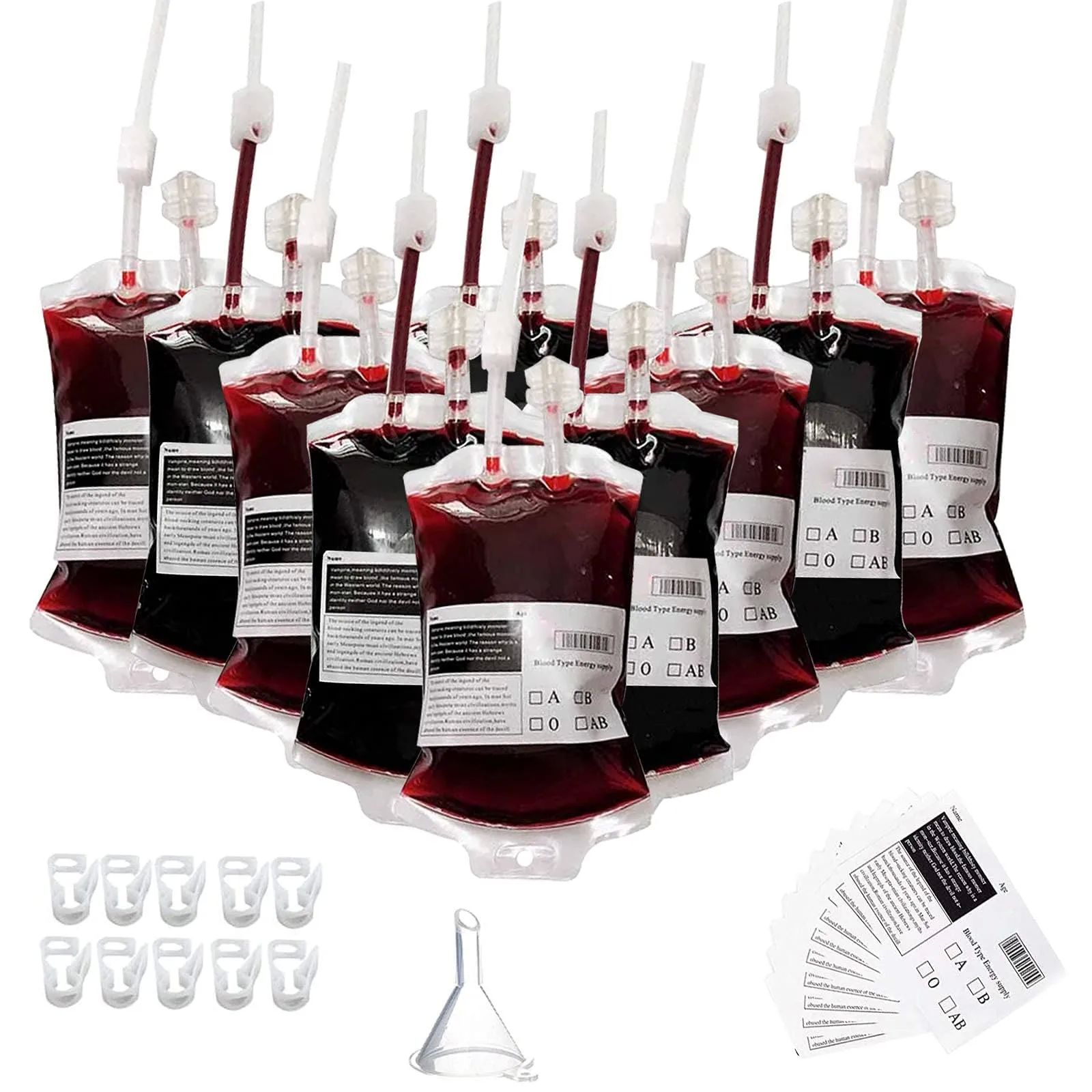 10pc Halloween Clear Blood Sack 350ml Set DIY For Pouch Prop