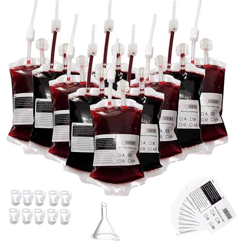 10pc Halloween Clear Blood Sack 350ml Set DIY For Pouch Prop