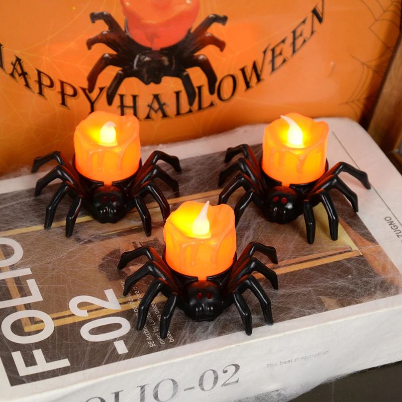 5PCS Halloween Decorations LED Candle Light Plastic Spider P