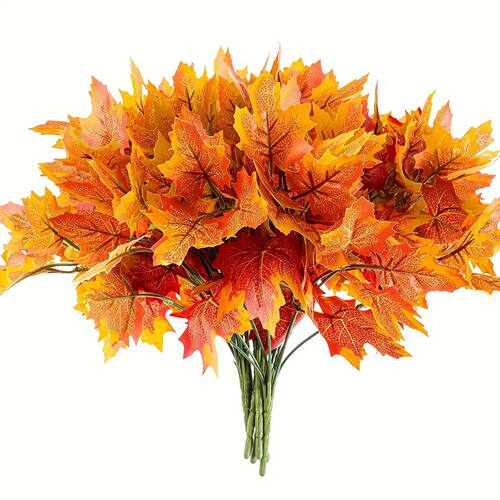 10Pcs Artificial Autumn Maple Leaves,Plastic Fall Leaf Stems