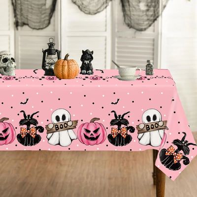 Halloween Round/Traingle Black Pink Tablecloth Pumpkin Spook