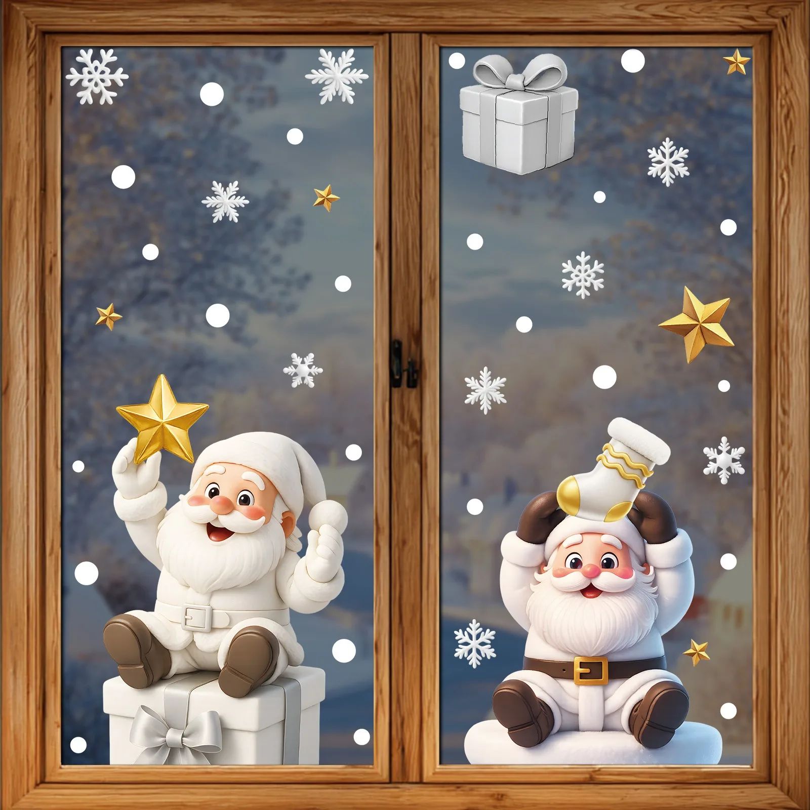 Christmas Mirror Stickers Cartoon Santa Claus Elk Snowflake