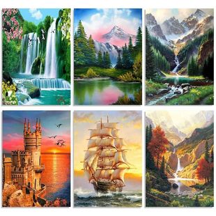 Forest Painting Landscape Rhinestone Art Round Full Diamond