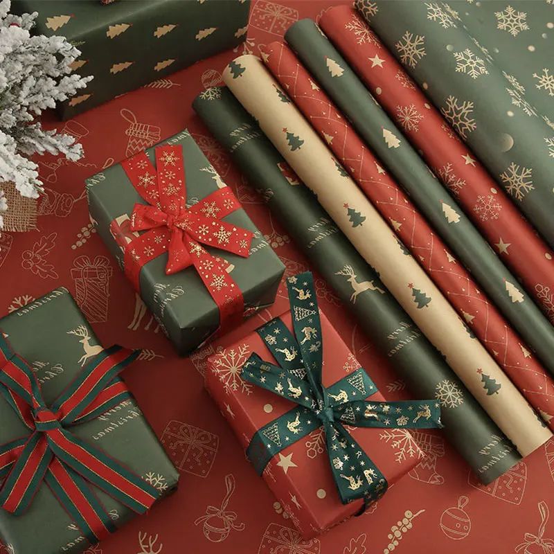 1/6pcs Christmas Wrapping Paper Vintage Kraft Paper Christma