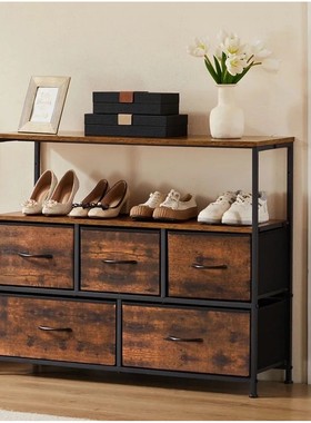 Shoe Cabinet Dresser With 5 Fabric Drawers Toy Storage TV St