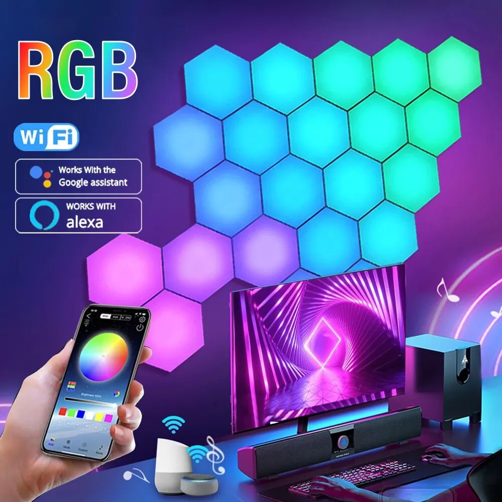 RGB Intelligent Hexagonal Wall Lamp Color-changing Ambient N
