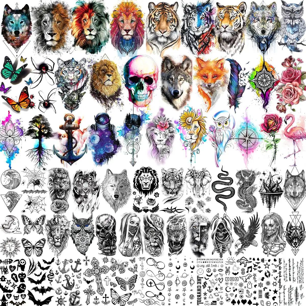 66 Sheets 3D Watercolor Animals  Lion Temporary Tattoos For