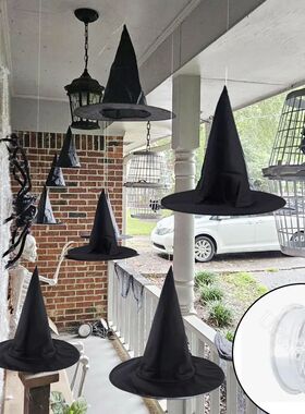 6/12Pcs Halloween Black Witches Hats with Rope Hanging Wizar