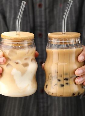 1/2pcs 500ml Glass Tumblers Cups With Straw Mason Jar Clear