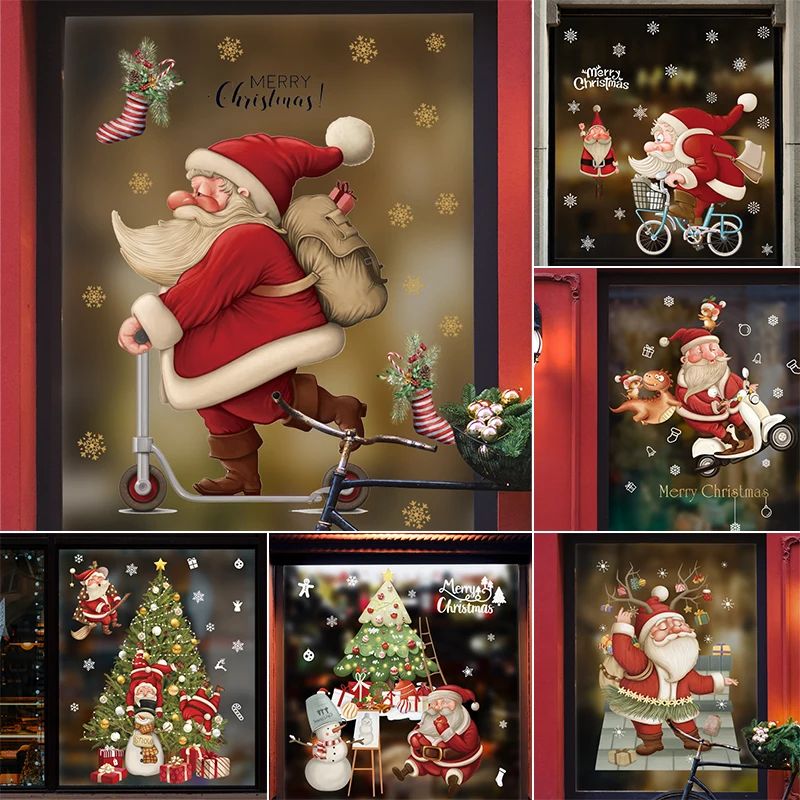 Skateboarding Santa Stickers for New Year Christmas Decorati