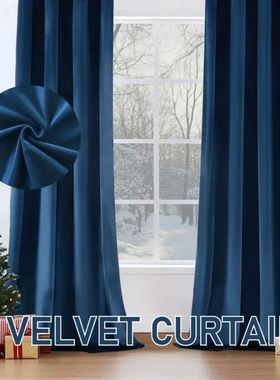 1 Pc Blue Velvet Curtain Half Blackout Window Curta for Livi