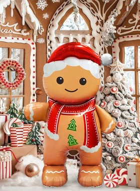 1pc standing smiling gingerbread man aluminum foil balloon,