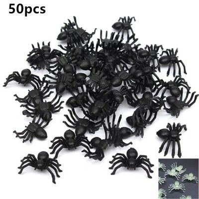50Pcs/lot Halloween Decorative Spiders Small Black Plastic F