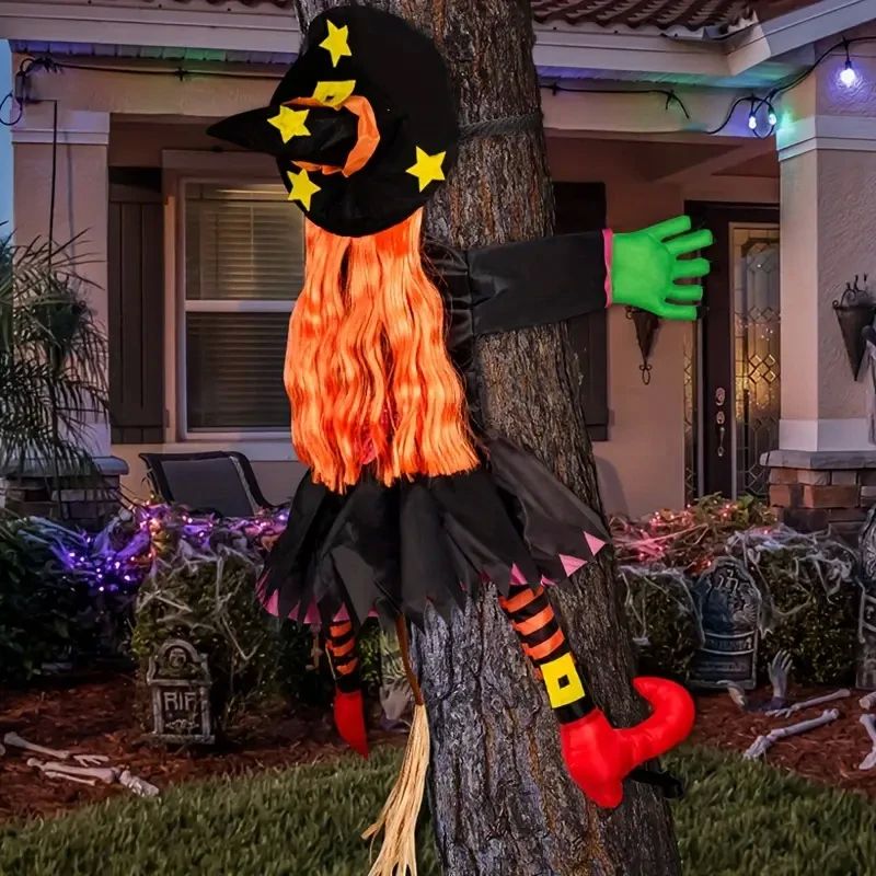 Halloween Orange Hair Witch Climbing Tree Decoration Hallowe
