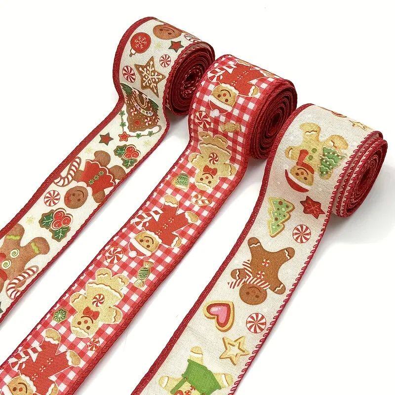 5 Yards Christmas Gingerbread Man Burlap Fabric Wired Ribbon