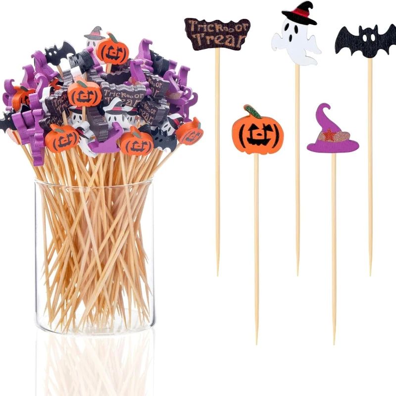 50Pcs Halloween Toothpicks Appetizers 4.7 Inch Bamboo Cockta